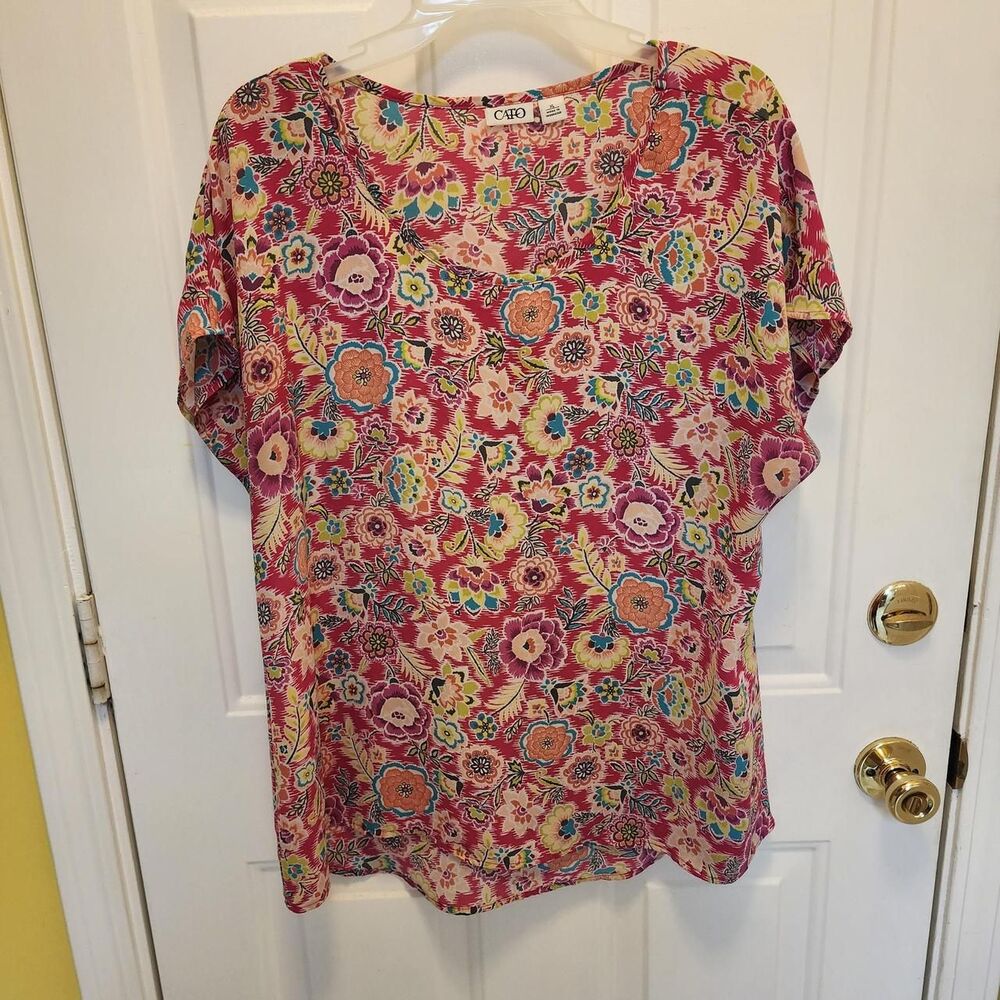 Cato Women's XL Pink Floral Print Blouse with Short Sleeves XL - Picture 2 of 7